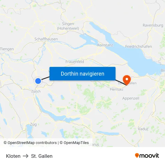 Kloten to St. Gallen map