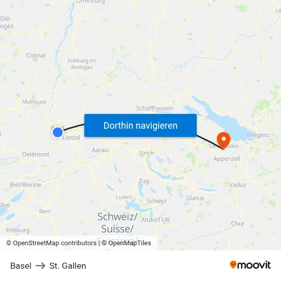 Basel to St. Gallen map