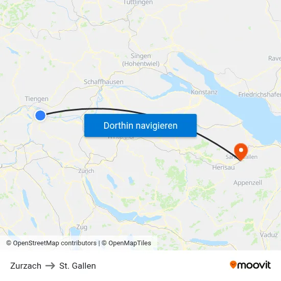 Zurzach to St. Gallen map
