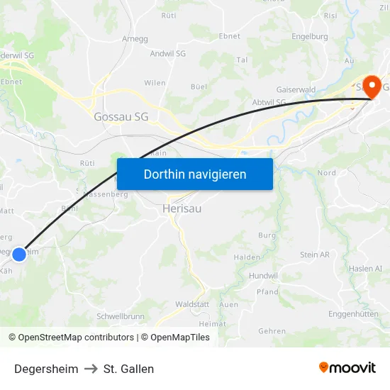 Degersheim to St. Gallen map