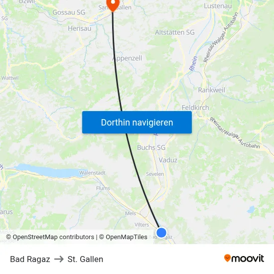 Bad Ragaz to St. Gallen map