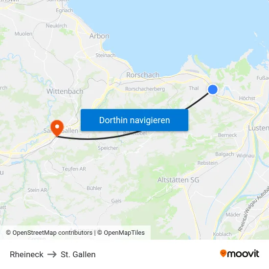 Rheineck to St. Gallen map