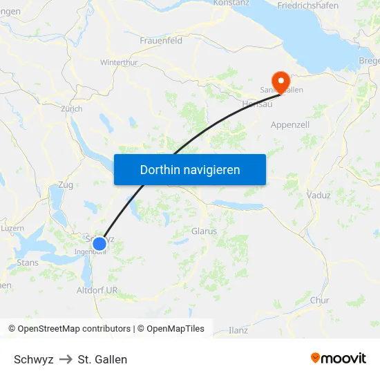 Schwyz to St. Gallen map