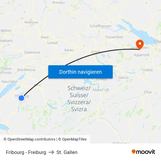 Fribourg - Freiburg to St. Gallen map