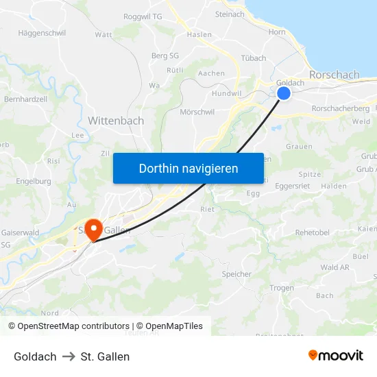 Goldach to St. Gallen map
