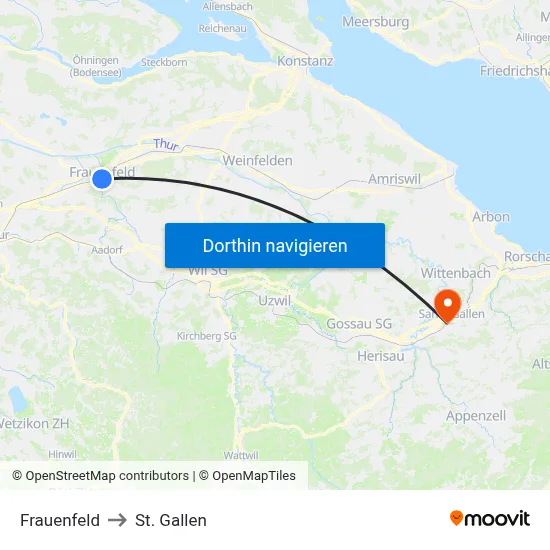 Frauenfeld to St. Gallen map