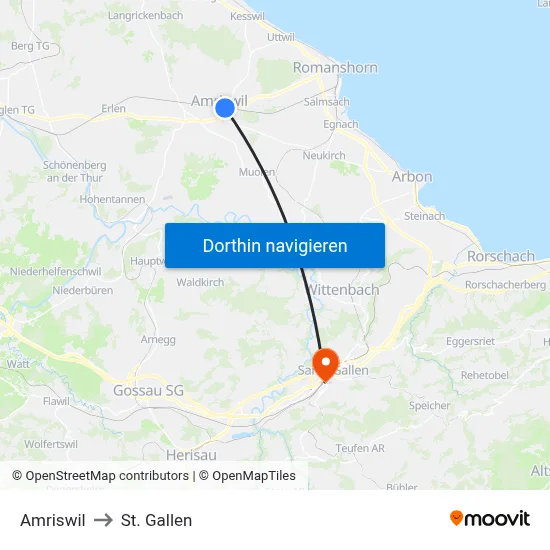 Amriswil to St. Gallen map