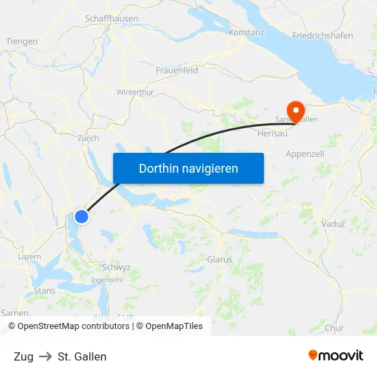 Zug to St. Gallen map