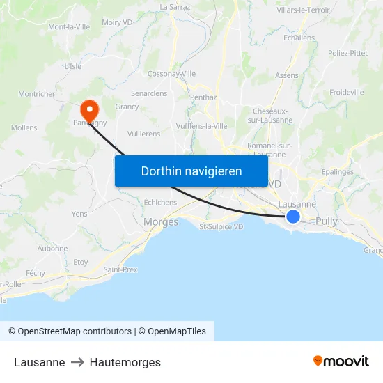 Lausanne to Hautemorges map