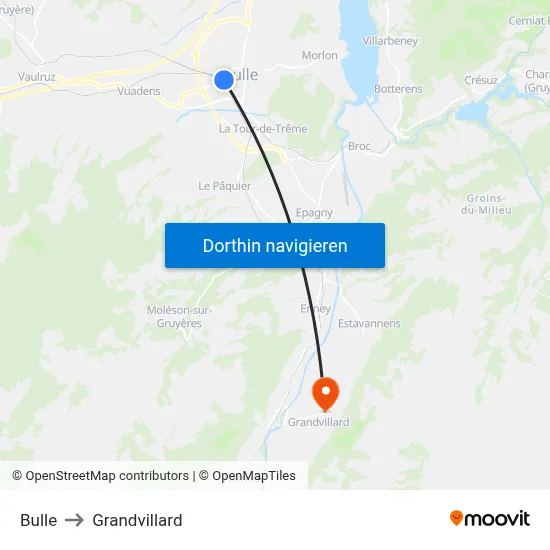 Bulle to Grandvillard map