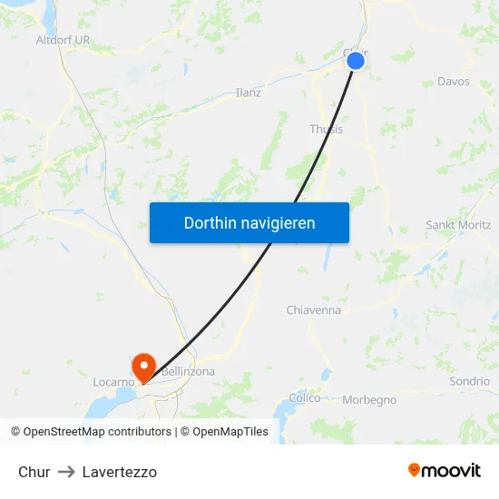 Chur to Lavertezzo map
