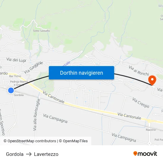 Gordola to Lavertezzo map