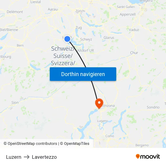 Luzern to Lavertezzo map