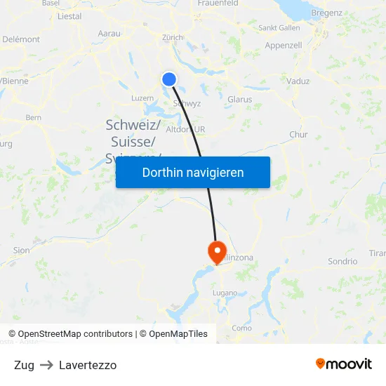 Zug to Lavertezzo map