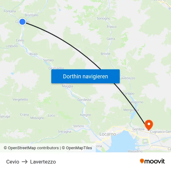 Cevio to Lavertezzo map