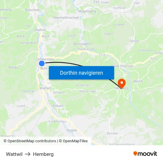 Wattwil to Hemberg map