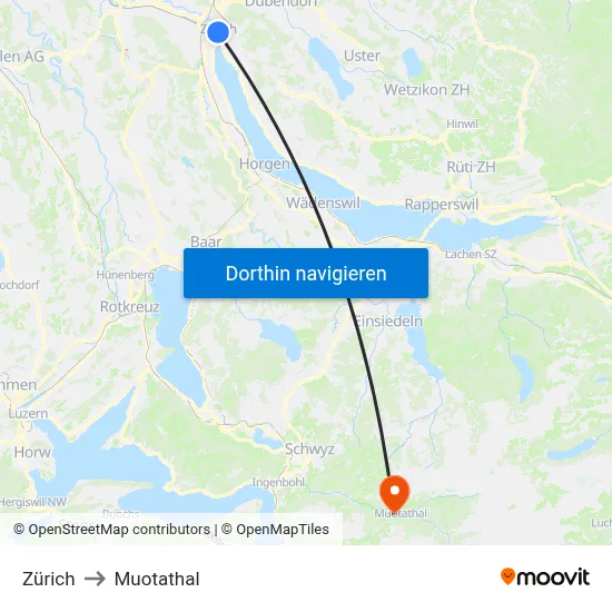 Zürich to Muotathal map