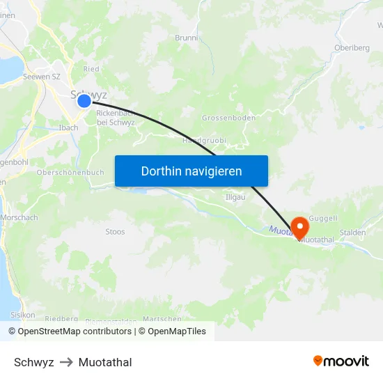 Schwyz to Muotathal map