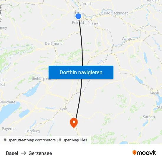 Basel to Gerzensee map