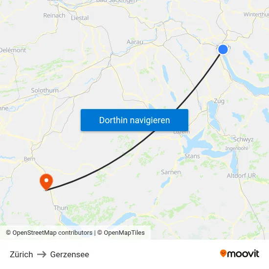 Zürich to Gerzensee map