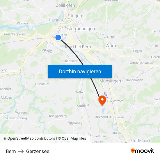 Bern to Gerzensee map