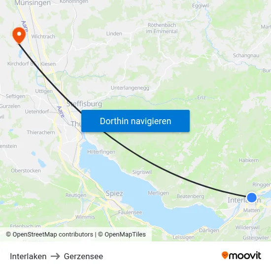 Interlaken to Gerzensee map