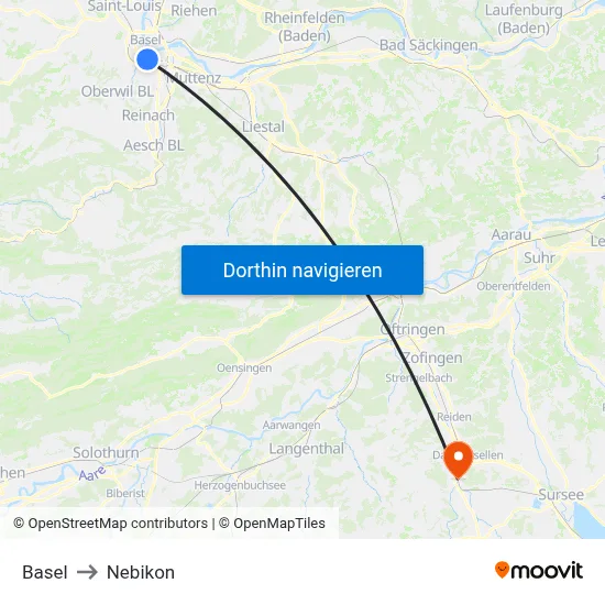 Basel to Nebikon map