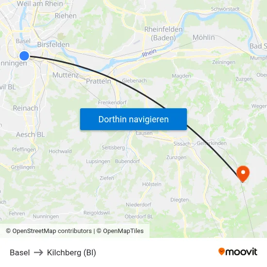 Basel to Kilchberg (Bl) map