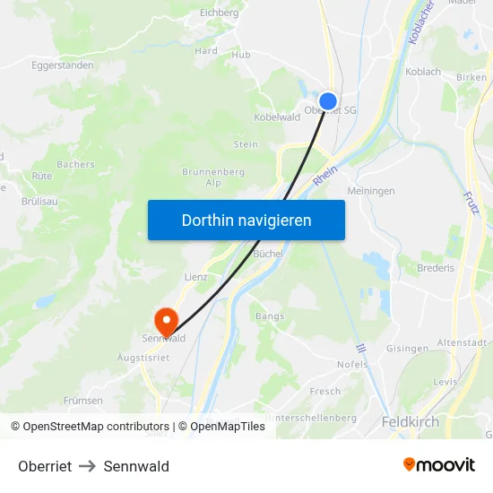 Oberriet to Sennwald map