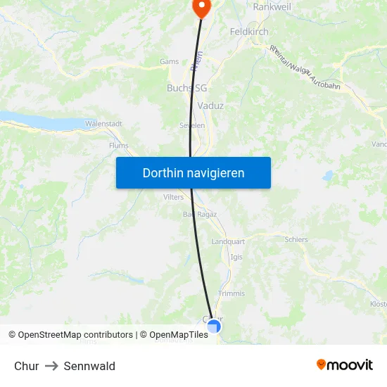 Chur to Sennwald map