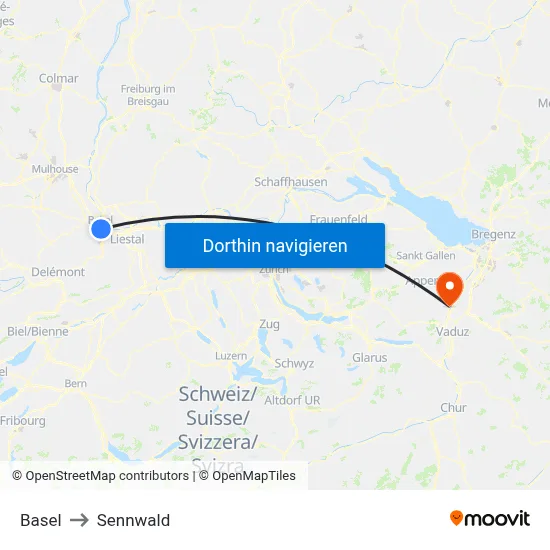 Basel to Sennwald map