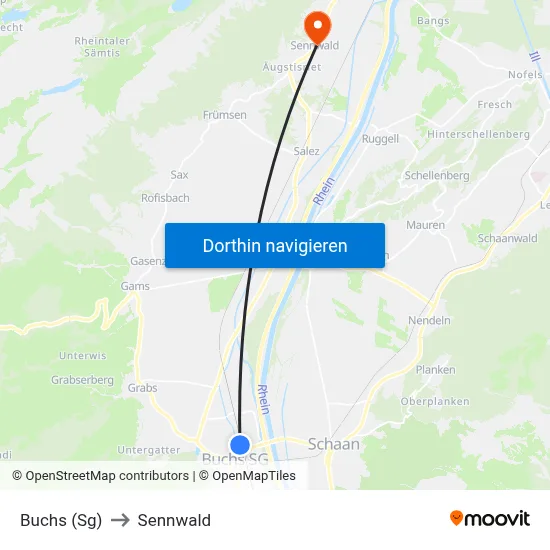 Buchs (Sg) to Sennwald map