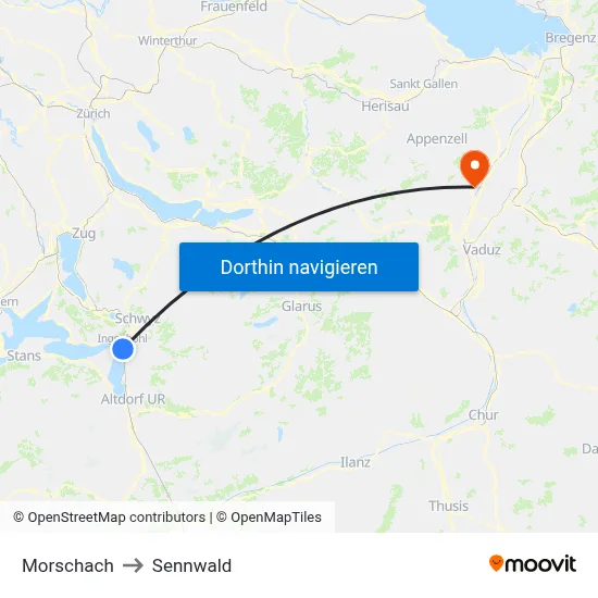 Morschach to Sennwald map