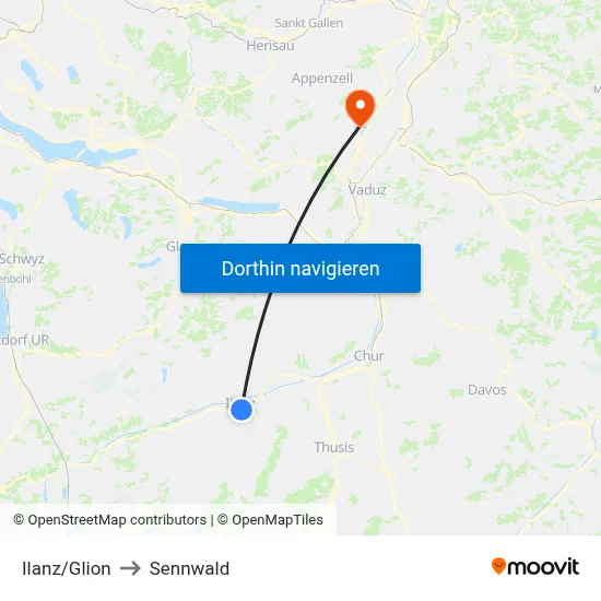 Ilanz/Glion to Sennwald map