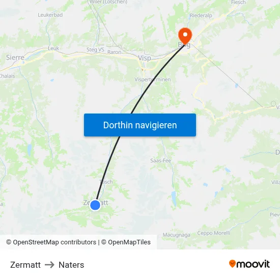 Zermatt to Naters map