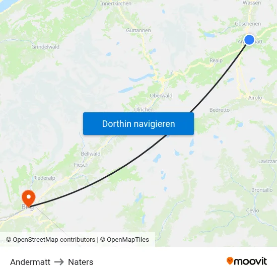 Andermatt to Naters map