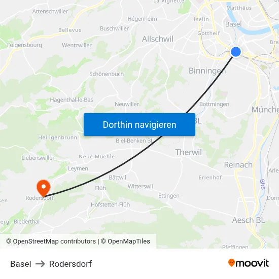 Basel to Rodersdorf map