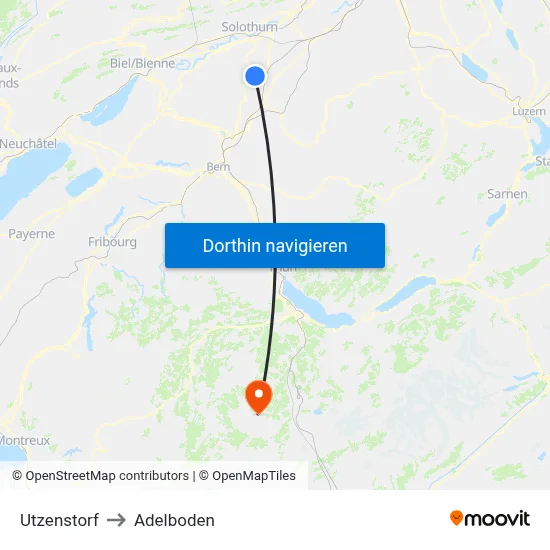 Utzenstorf to Adelboden map