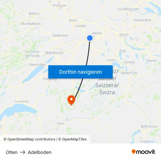 Olten to Adelboden map