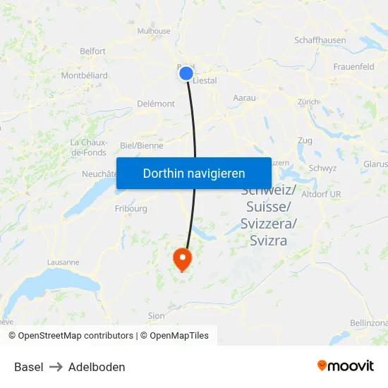 Basel to Adelboden map