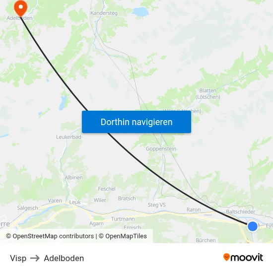 Visp to Adelboden map