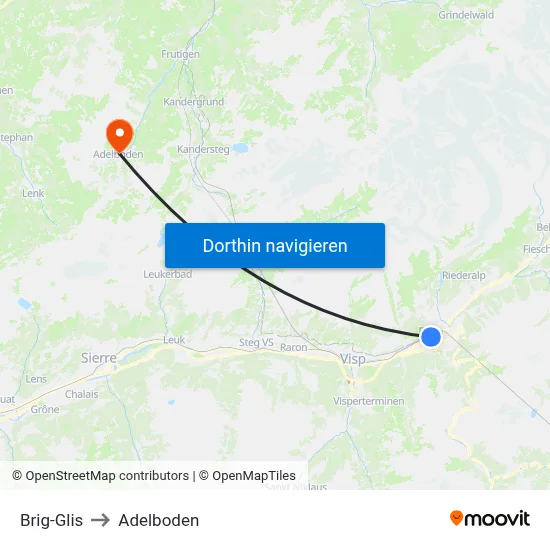 Brig-Glis to Adelboden map