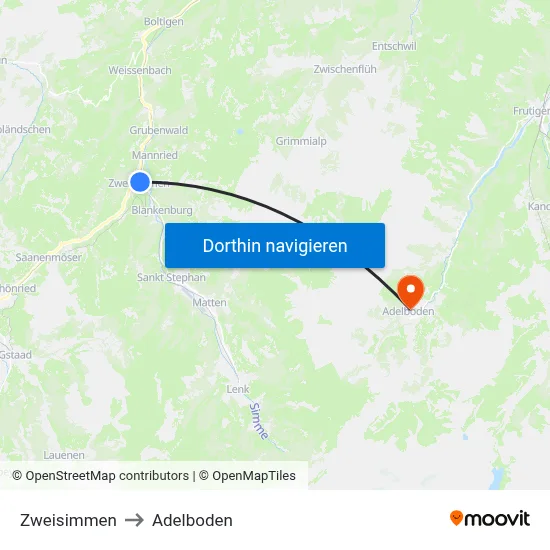 Zweisimmen to Adelboden map