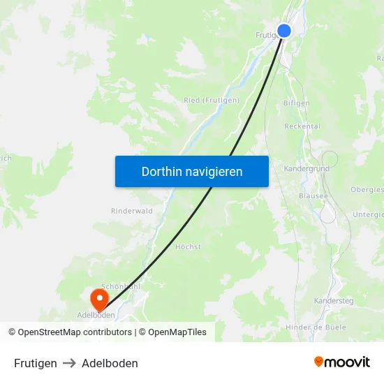 Frutigen to Adelboden map