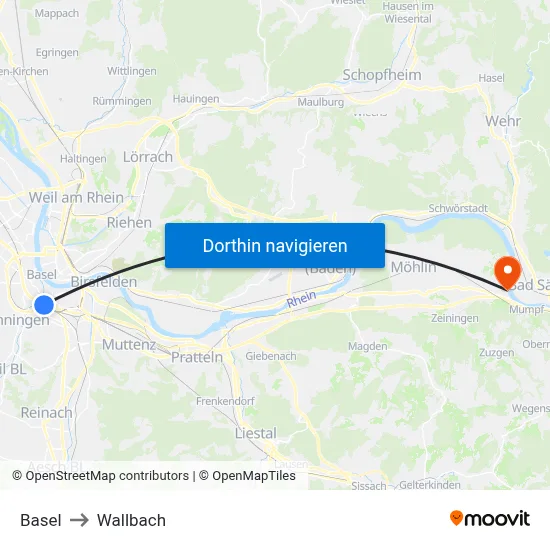 Basel to Wallbach map