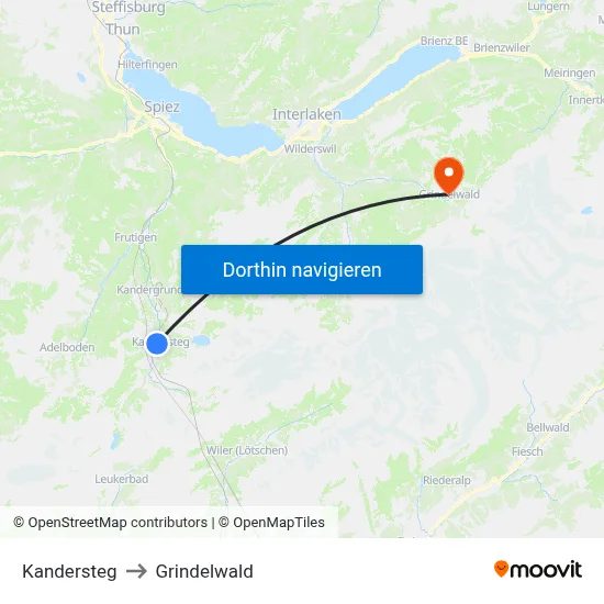 Kandersteg to Grindelwald map