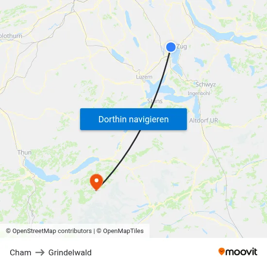Cham to Grindelwald map