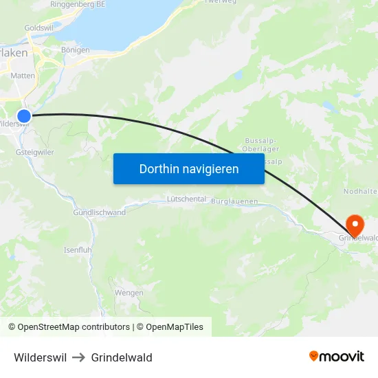 Wilderswil to Grindelwald map