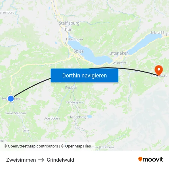 Zweisimmen to Grindelwald map