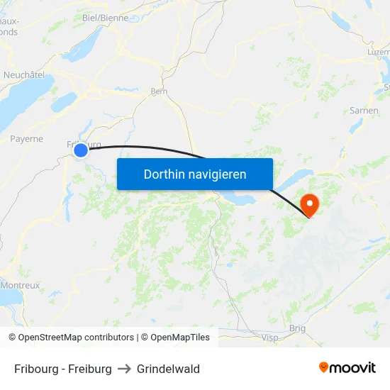 Fribourg - Freiburg to Grindelwald map